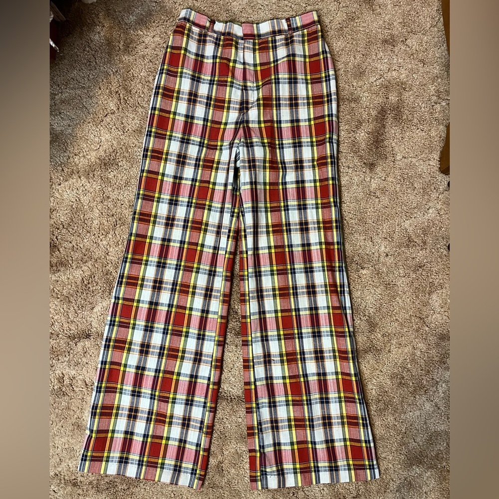 Vintage 1970s Sears Jr. Bazaar Plaid Wide-Leg Bell Bottom Pants